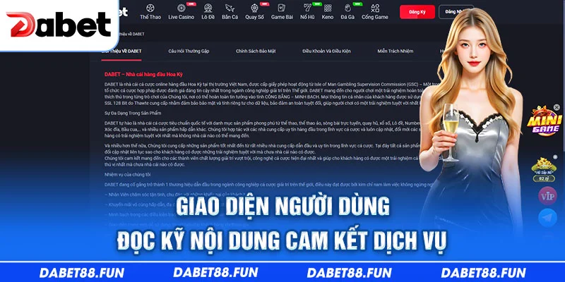 Giao diện người dùng đọc kỹ nội dung cam kết dịch vụ