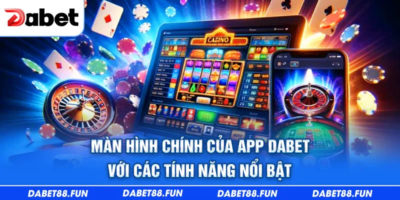 Màn hình chính của app Dabet với các tính năng nổi bật